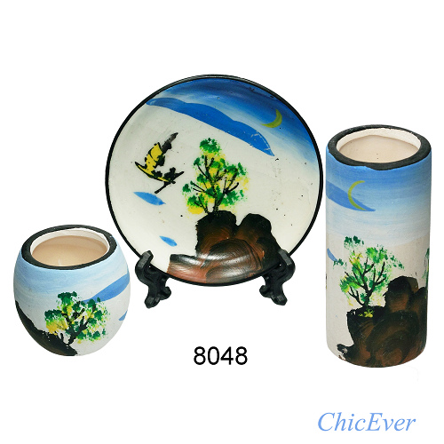 3 tlg. Mini-Dekoset, Vasen, Teller, handbemalt, 8048 - zum Schließen ins Bild klicken